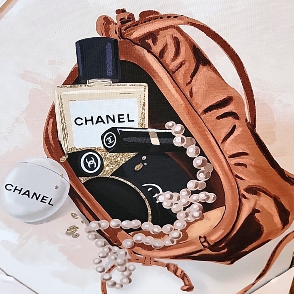Chanel Satchel Cosmetic Boho Design Canvas Wall Art Decor 14x11 - Picture 3 of 6